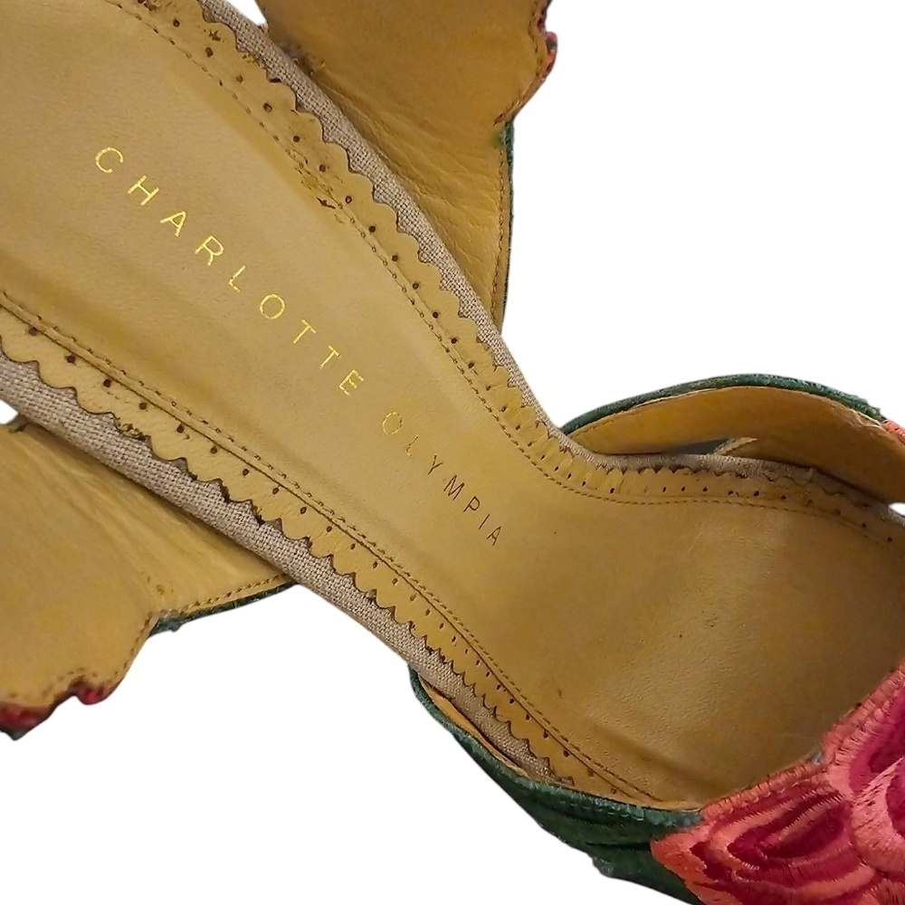 Charlotte Olympia Roselina Rose Floral Embroidered Heels Sandals EU 38 Rare - Picture 6 of 12